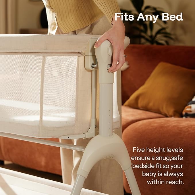 HARPPA Cuddly Rocking Bedside Bassinet for Baby, 3 in 1 Baby Bassinet with Wheels, Breathable Mesh, Adjustable Height Bedside Sleeper for Newborns, Beige