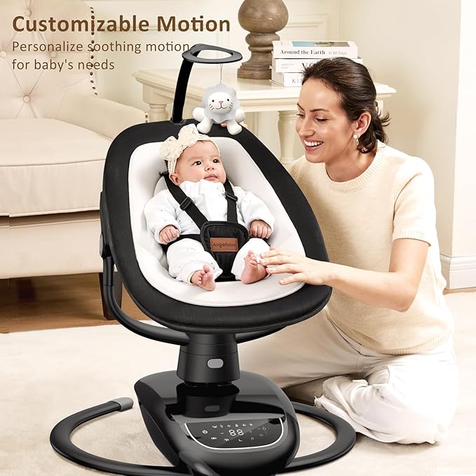 Angelbliss Baby Swing with Custom Motion, 3D-Motion Electric Swing with 6 Unique Motions & 4-Speeds, Bluetooth Enabled, 13 Preset Lullabies (Black)
