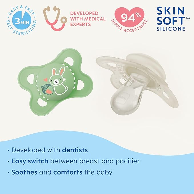 MAM Original Day & Night Pacifiers, Binky Pacifier for 0-6 Months, BPA-Free Silicone, Glows in The Dark, Best for Newborn Babies, Developed with Medical Experts, 2 Count Binkies, with Sterilizer Case