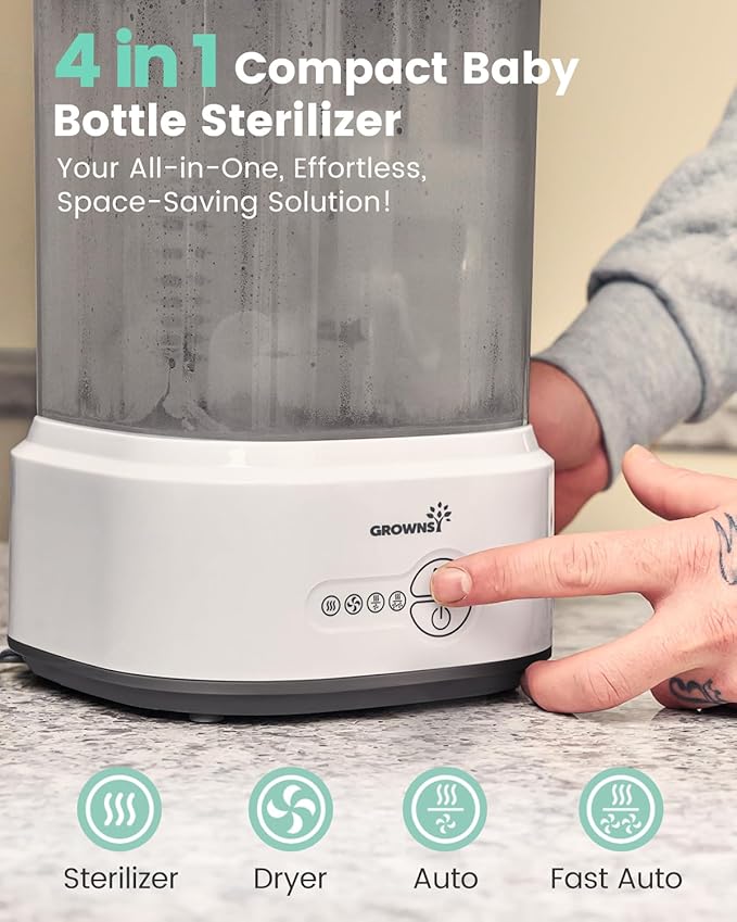 Bottle Sterilizer and Dryer, Compact Electric Steam Baby Bottle Sterilizer (Esterilizador de Biberones), Bottle Sanitizer for Baby Bottles, Pacifiers, Pump Parts Black