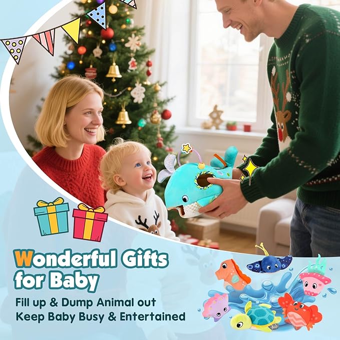 FREYBLI Baby Toys 6-12 Months - Soft Ocean Adventure Toy with Rattle, Crinkle Paper, Squeaker, Mirror - Baby Sensory Montessori Toys for 6-9-12 Month Old Developmental, 1 Year Old Boy Girl Gifts Toys