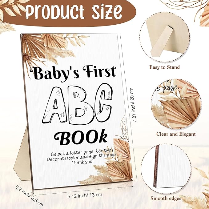Geelin 51 Pcs Fun Baby Shower Game Activities First Abc Book Sign Coloring Game Card 26 Alphabet a to Z Coloring Card with 24 Watercolor Pen Storage Bag for Baby Shower Party(Boho)