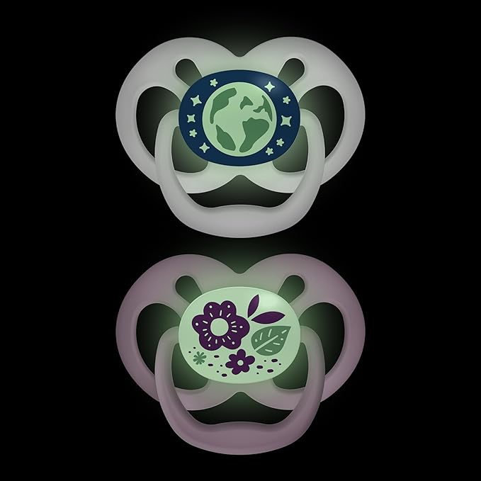 Dr. Brown's Advantage Glow-in-the-Dark Baby Pacifier, Fully Symmetrical Soother with Soft Silicone Bulb, Purple Nature, 6-18m, BPA Free, 2 Pack