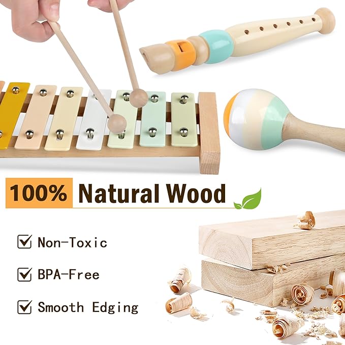 Baby Toys 6-12 Months Montessori Toys for Babies 6-12-18 Months,Wooden Stacking Building Blocks,Infant Teething Toys Sensory Balls,Xylophone Musical Toy,Birthday Gift for Toddlers 1+ Year Old (6 in 1)