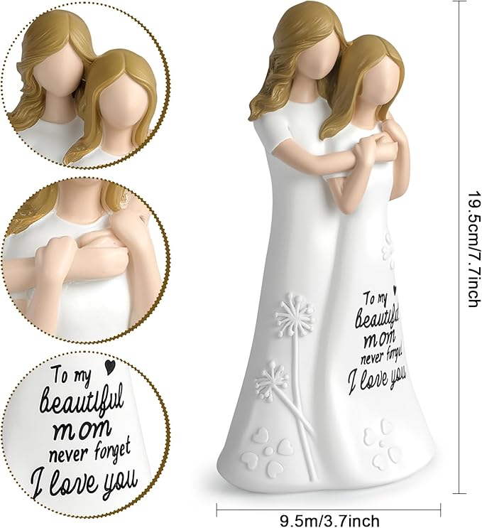 Mom Birthday Gifts from Daughter Mother in Law Gifts, Mothers Daughter 7.7" Figurines Statue (Resin, White)