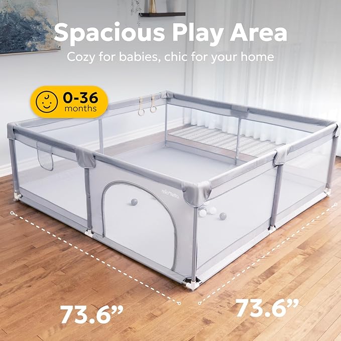 Zzz MioTetto Large Baby Playpen – Portable Play Pen, Playpen for Babies and Toddlers with Gate and Breathable Mesh – Indoor, Outdoor Baby Play Yard with Balls & Hangers - Safe and Sturdy Play Pen