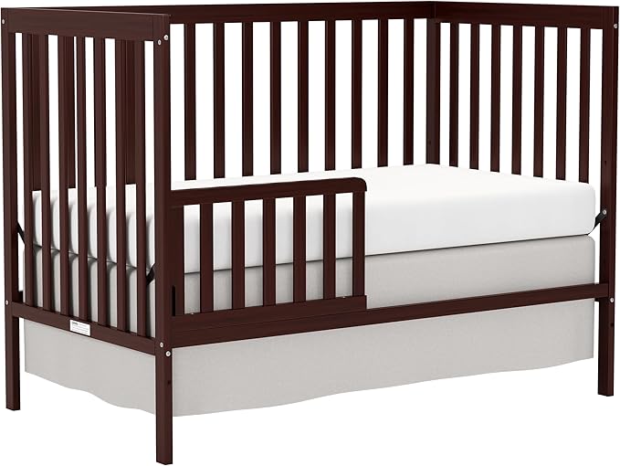 Baby Crib 5-in-1 Convertible, Wooden Nursery Cribs Converts to Toddler Bed, Daybed and Full Size Bed, 3 Adjustable Base, Non-Toxic Finish (Espresso)