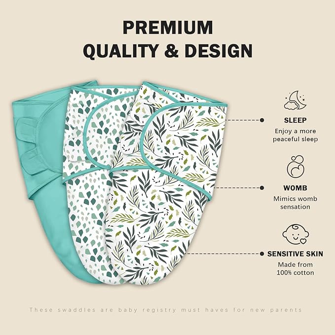 Cute Castle 3-Pack Baby Swaddle Sleep Sacks - Newborn Swaddle Sack - Ergonomic Baby Swaddles Blanket Warp for Boys and Girls - Baby Essentials (0-6 Months - Green)