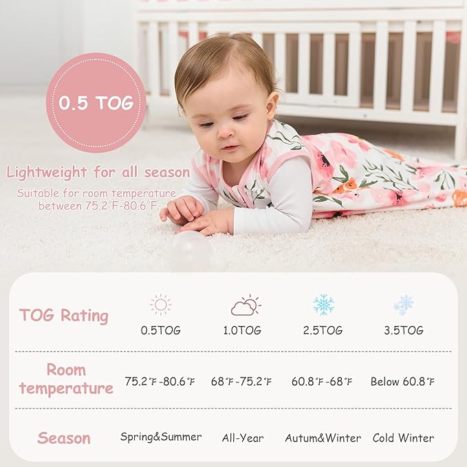 Looxii Baby Sleep Sack 0.5 TOG, 100% Cotton 3 Pack Wearable Blanket Baby Sleep Bag for Newborn Infant, 2-Way Zipper Lightweight Toddler Sleeping Sack 12-18 Months