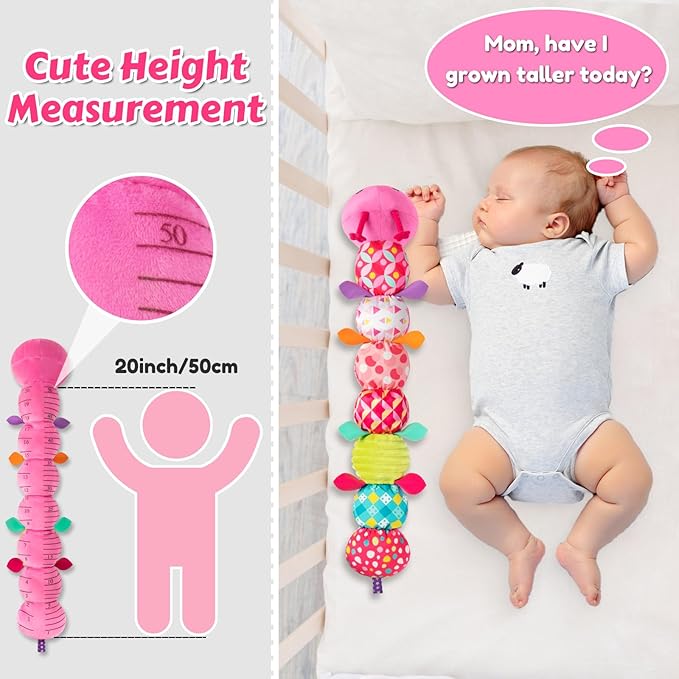 Baby Toys Musical Caterpillar, Infant Stuffed Animal for 0-6 6-12 Months with Crinkle and Rattles, Tummy Time Sensory Toys Newborn Boys Girls Gifts 0 3 6 9 12 Months - Pink