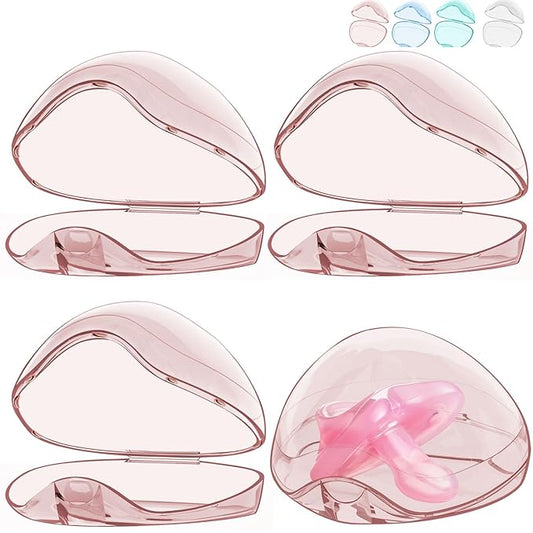 Smlpuame Pacifier Case,4 Pack BPA Free Pacifier Holder Case,Transparent Container Box for Baby Binky(Not Included,Essential Pacifier Accessories,Alway Keep Paci Clean,Easy to Clean(Pink)