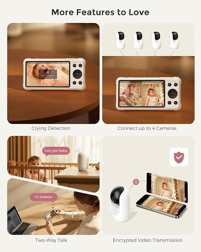 Momcozy BM04 Smart WiFi Baby Monitor with 2 Cameras, 5’’ 1080P Split Screen Video Baby Monitor with Camera and Audio, Clear Night Vision, 5000mAh Battery, 2-Way Audio