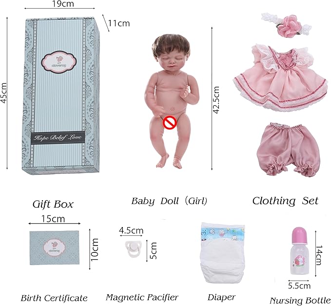 20-Inch Lifelike Reborn Baby Doll, Realistic Baby Doll with Cute Skirts, Poseable Smiling Full-Body Vinyl Baby Dolls for 3+ Years Old Kids Name Rosalie (Pink (Close Eyes)