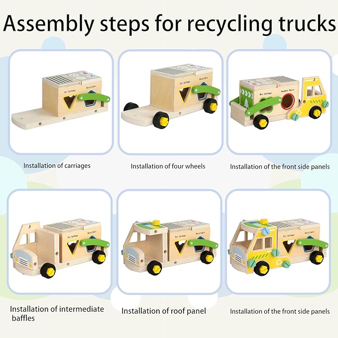 LOVELAND Wooden Recycling Truck Toy Take-Apart Garbage Sorting Truck