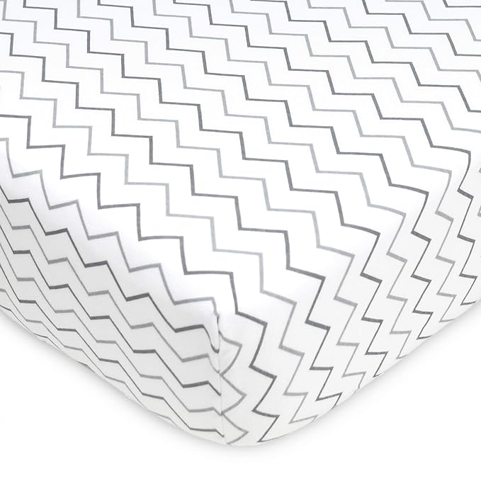 American Baby Company 3 Pack 100% Natural Cotton Fitted Crib Sheets 52" x 28" - Soft, Breathable, Hypoallergenic & Gentle Toddler Bed Sheets, Grey Star/Zigzag, Neutral for Boys & Girls