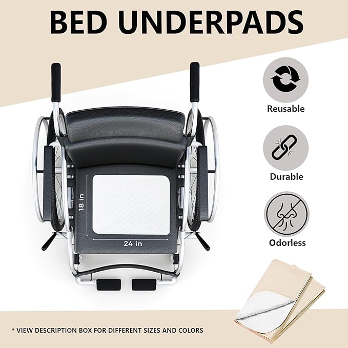 Platinum Care Reusable Bed Pads - Waterproof & Washable Incontinence Pads - Mattress and Chair Protector for Adults, Kids, Elderly & Pets - Pack of 4-18x24 (Tan)