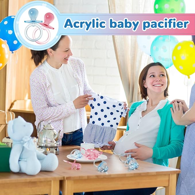 Jetec 48 Pieces 2.5 Inch Acrylic Baby Pacifiers Gender Reveal Party Decorations for DIY Baby Shower Birthday Party Favors(Blue, Pink)