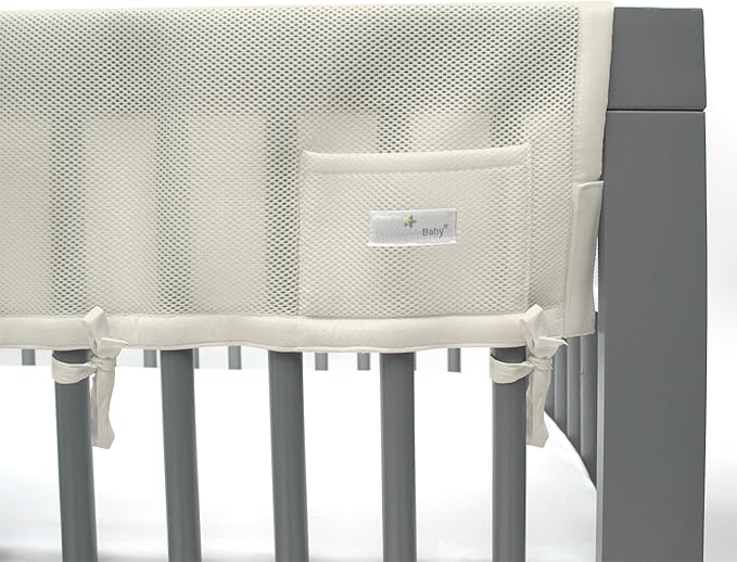 BreathableBaby Breathable Mesh RailGuard Teething Cover — White — 51” Long Panel (1) — Fits Most Full-Size and Does Not Fit Mini Cribs — Use with Coordinating Short Panels - Ecru