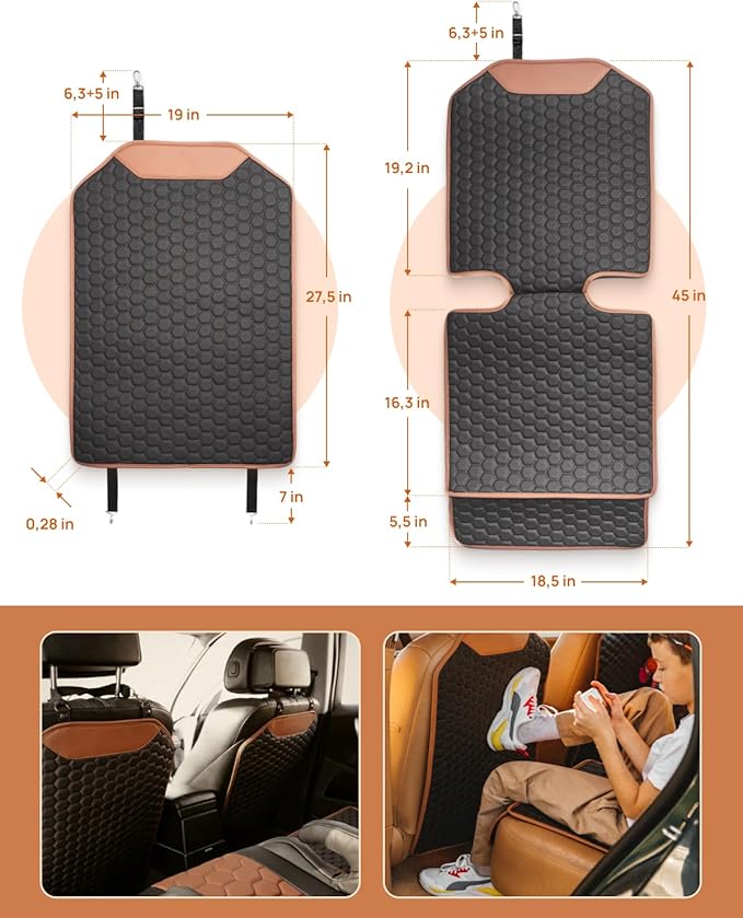 Set Car Seat Protector & Seat Back Protector Hexy One - Kick Mat Back Seat Protector Hexy - Waterproof & Non-Slip Car Seat Protector