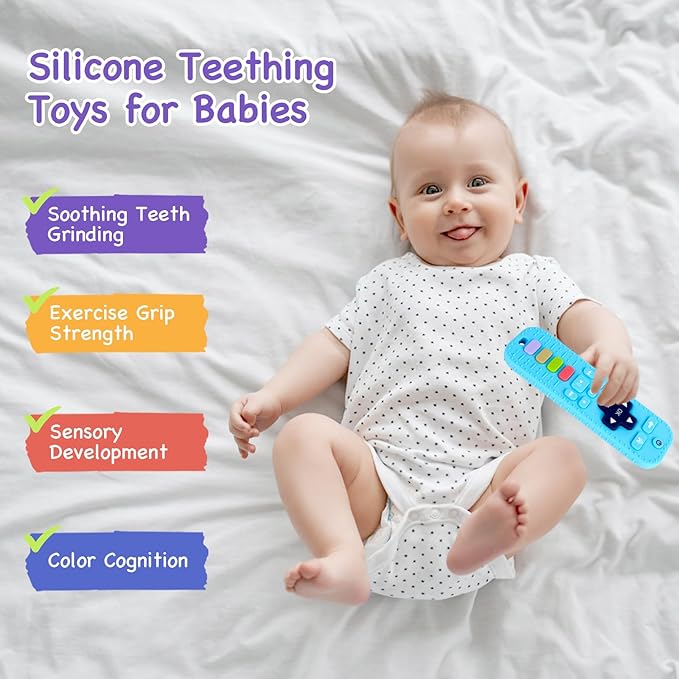 Hooku Silicone Teethers for Babies 0-6 Months, Teething Toys for Babies 6-12 Months, Baby Remote Control Toy, Infant Toys 0-3 Months, Sensory Chew Toys, Toddler Newborn Baby Girl Boy Gifts