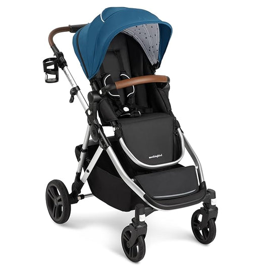 Mockingbird Single-to-Double Stroller 2.0 - Modular Full-Size Baby Stroller for 1, 2 or 3 Kids - Includes Cup Holder - Sea