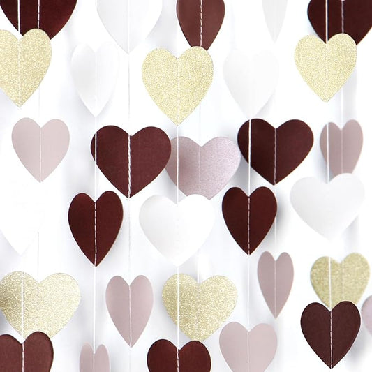 Brown-Gold Nude-Pink Party-Decorations Paper Garland - 52Ft Neutral Boho Blush Champagne Cow Bear Streamers Banner,Fall Autumn Birthday Baby Shower Wedding Hanging Decor Panduola