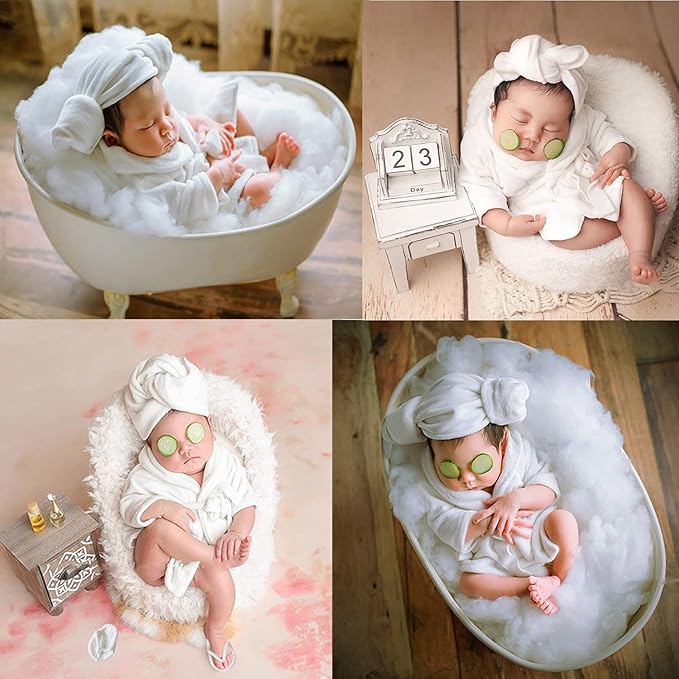 5PCS Newborn Photography Outfits, Baby Bathrobes Bath Towel Outfit with Slippers Photo Props for Girls and Boys