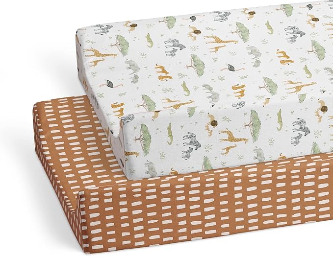 Baby Changing Pad Cover 2-Pack for Boys, Girls (Safari Adventure) - Premium Fitted Sheets Baby Diaper Changing Table Cover - Buttery Soft Cotton Blend