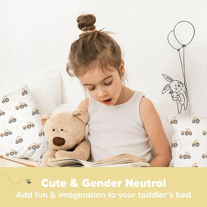 Toddler Pillow with Pillowcase - 13x18 My Little Dreamy Kids Travel Bed Pillows for Sleeping, Organic Cotton Small Pillowcase, Soft & Breathable, Machine Washable, Toddlers 2-5 Years Old (Tractor)