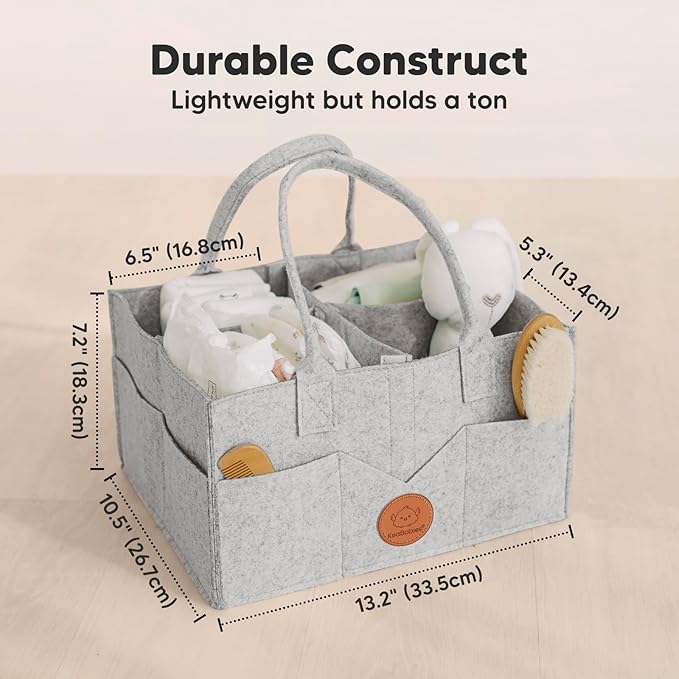 KeaBabies Baby Diaper Caddy Organizer with Handle - Portable Baby Organizers and Storage for Nursery, Changing Table, Large Travel Car Caddy, Girls,Boys Shower Gift Basket,New Mom Gifts(Classic Gray)