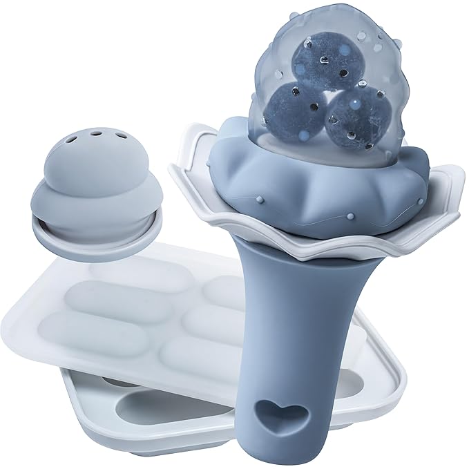 Moonkie Baby Fruit Feeder with Freezer Tray, Breastmilk Popsicle Molds for Teething Relief, BPA Free Silicone Food Feeder for Infant Self Feeding, Two Pouches, Baby Shower Gifts 4 Months+, 1 Pack