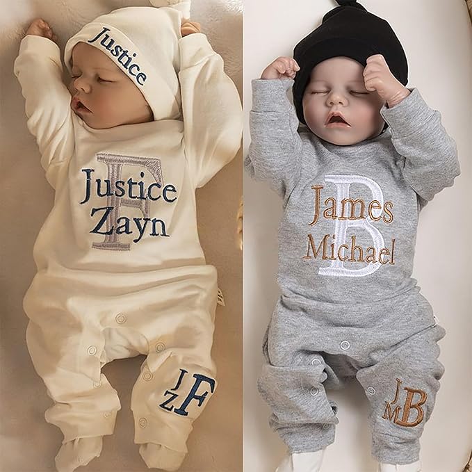 Personalized Baby Romper Hospital Newborn Coming Home Outfit Custom Embroidery Name Infant Sleepwear Gift for Baby Shower