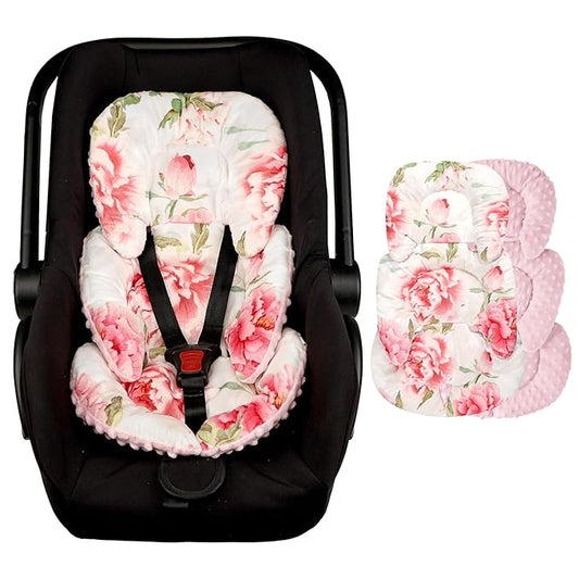 Infant Car Seat Insert, HNHUAMING Baby Car Seat Head & Body Support for Newborn, Ultra Soft Reversible Preemie Carseat Insert Cushion for Girls Boys, Fit CarSeat, Stroller, Swing, Bouncer, Pink Floral