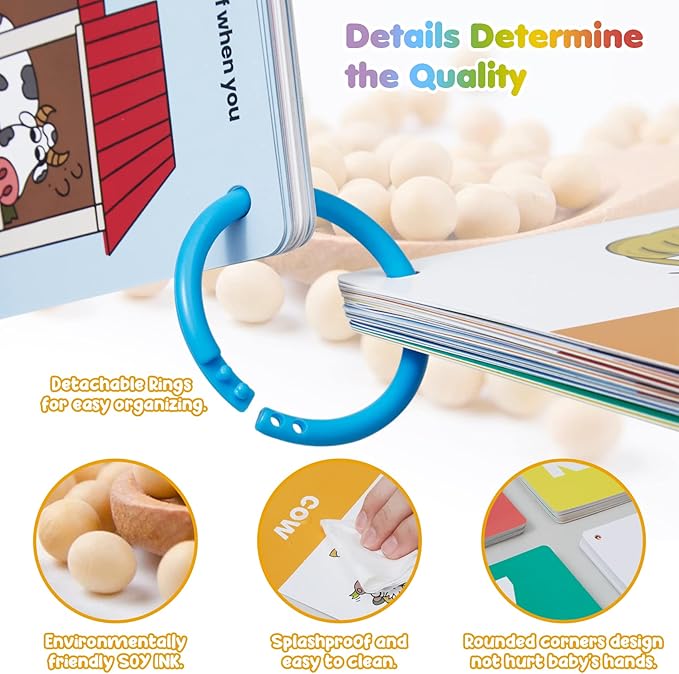 beiens Flash Cards for Toddlers 1-4 Years - 105 Cards - 210 Sides with Rings - Learn Colors, Number, Shapes, Animals, Body Parts, ABC Letters & Sight Words - Fun Learning and Educational Flashcards