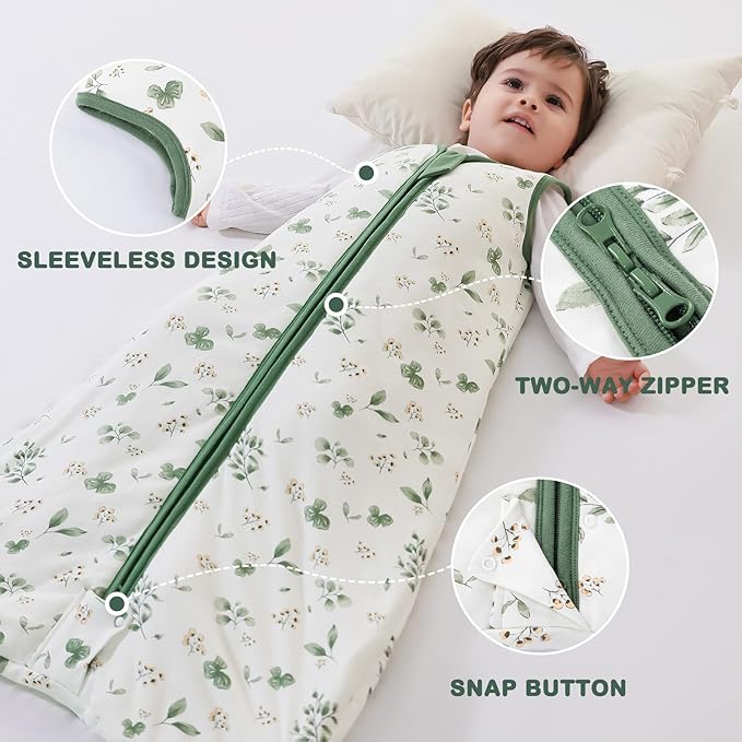 Mosebears Sleep Sack Baby Winter Wearable Blanket with 2-Way Zipper,2.5 TOG Cotton Sleep Sack Unisex(Plant,18-24 Months)