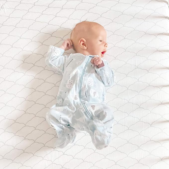 Newton Baby Organic Fitted Crib Sheets - Ultra Breathable and Soft, 100% Organic Muslin Cotton, Dreamweaver Print in Moonstone Mist + Solid White, Fits All Standard Cribs