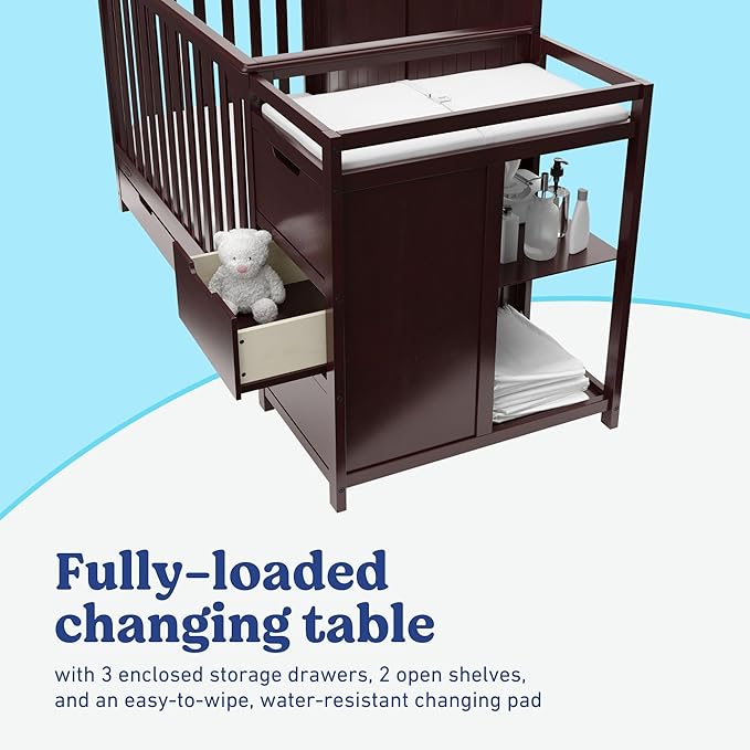 Graco Hadley All-in-One Convertible Crib & Changer (Espresso) – GREENGUARD Gold Certified, Fits Standard Crib Mattress, Converts to Toddler Bed and Full Bed, 4 Adjustable Mattress Heights