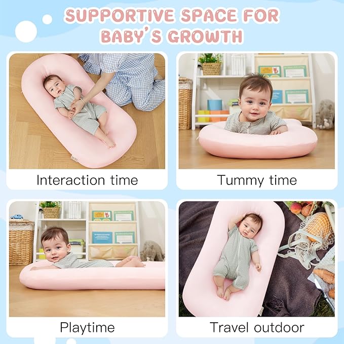 Lucakuins Baby Lounger, Bionic Design Baby Lounger for Newborn 0-24 Months, Soft Organic Cotton Breathable Lounger for Infants (Pink Newborn Lounger)