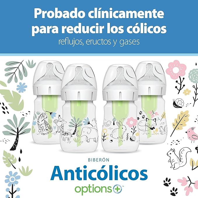 Dr. Brown’s Natural Flow Anti-Colic Options+ Wide-Neck Baby Bottle Designer Edition Bottles, Jungle Decos, 5 oz/150 mL, Level 1 Nipple, 2-Pack, 0m+