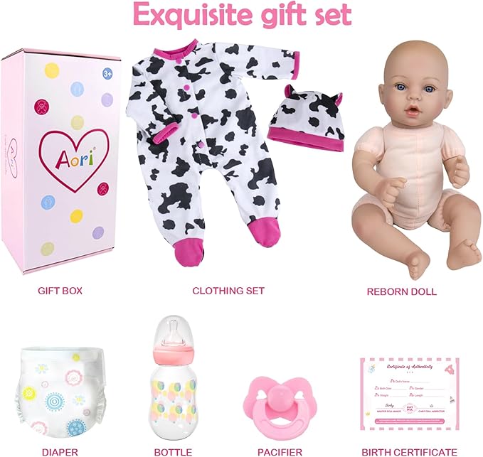 Aori Reborn Baby Girl Doll Realistic - 18" Premium Weighted Lifelike Newborn Dolls with Poseable Limbs and Cloth Body, Nice Gift for Kids 3+, Elderly and Collectors