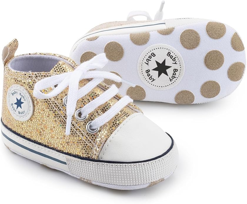 Unisex Baby Boys Girls Shoes, Newborn Infant Non-Slip Canvas Denim High Top Sneakers, Toddler First Walkers Shoes