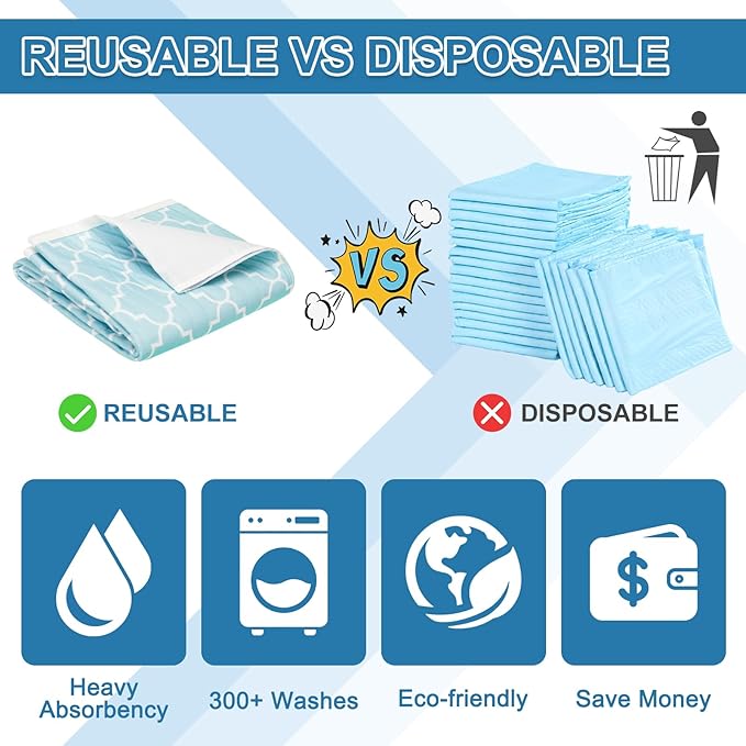 OUTCREATOR® Saddle Style Bed Pad with Tuck-in Sides, 34" x 39" Pack of 2 Reusable Incontinence Underpad, Absorbent Waterproof Quilted Tuckable Mattress Protector for Adults Elderly, Kids, Pets (Green)