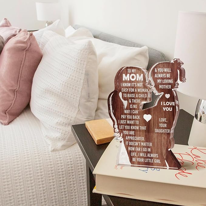 Mom from Daughter, Stocking Stuffers for Mama, Best Mom Ever, Unique Birthday Present Ideas for New Mom First Time Mom - Desk Decor Acrylic Sign