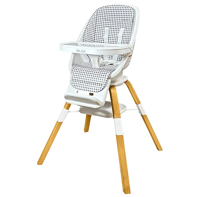 Turn-A-Tot High Chair for Babies and Toddlers, 2 in 1 Wooden Portable Baby Feeder or Adjustable Child's Seat with 360 Degree Swivel, Removable Tray, and Pad (Gingham)