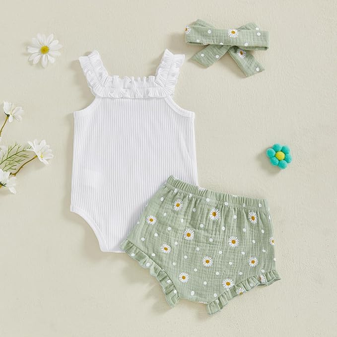 Kaipiclos Cherry Baby Outfit Newborn Infant Girl Clothes Rib Knit Romper & Shorts Waffled Baby Clothes for Girls 0 3 6 12 18M