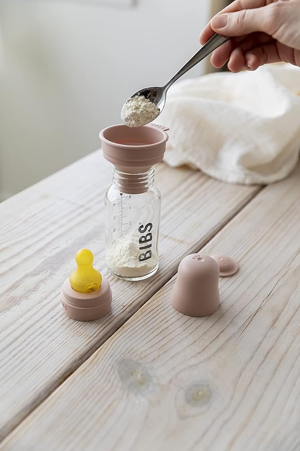 BIBS Baby Glass Bottle Complete Set 225 ml | BPA Free Natural Rubber | Made in Denmark | Ivory