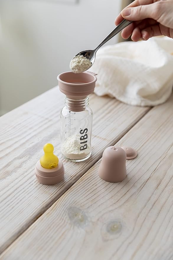 BIBS Baby Glass Bottle. Anti-Colic. Round Natural Rubber Latex Nipple. Supports Natural Breastfeeding, Complete Set - 110 ml, Cloud