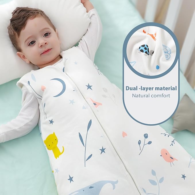 Mosebears Sleep Sack Baby Winter Wearable Blanket with 2-Way Zipper,2.5 TOG Cotton Sleep Sack Unisex (White Animal, 12-18 Months)