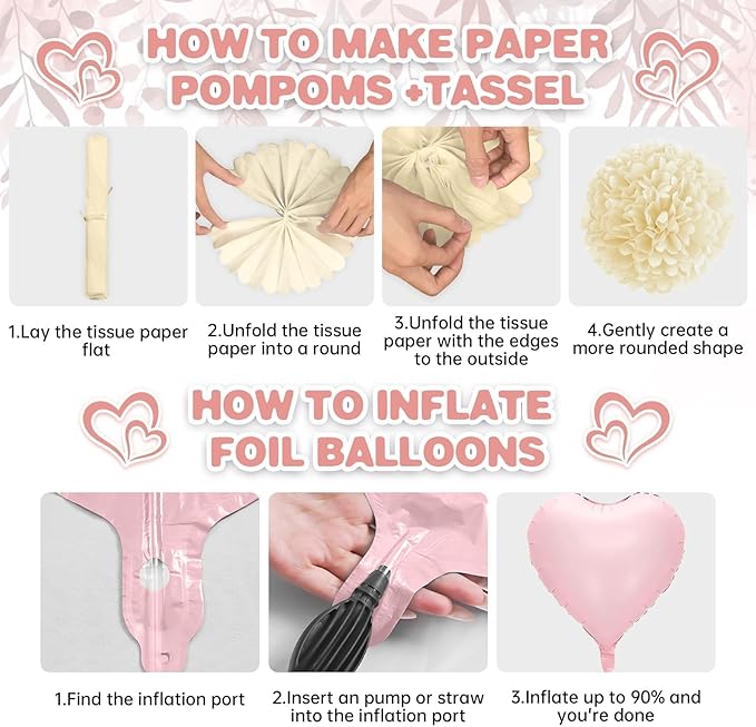 Dusty Pink Baby Shower Decorations for Girl,Welcome Baby Banner with Sand White Retro Pink Balloons Fringe Curtains Paper Pom Poms for Boho Baby Shower Gender Reveal Party Supplies