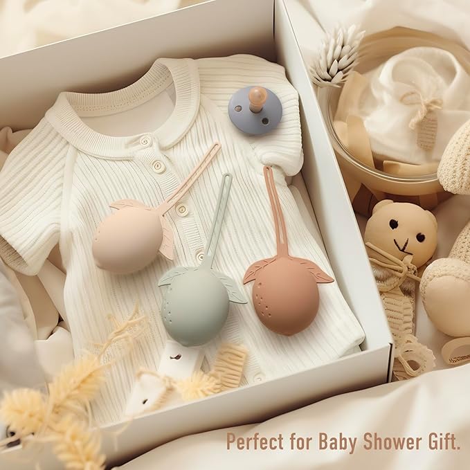 Silicone Pacifier Holder Case Binky Holder Baby Pacifier Case for Boys Girls Portable Silicone Paci Storage Pouch for Newborns 3 Pack-Ivory+Sage+Brown